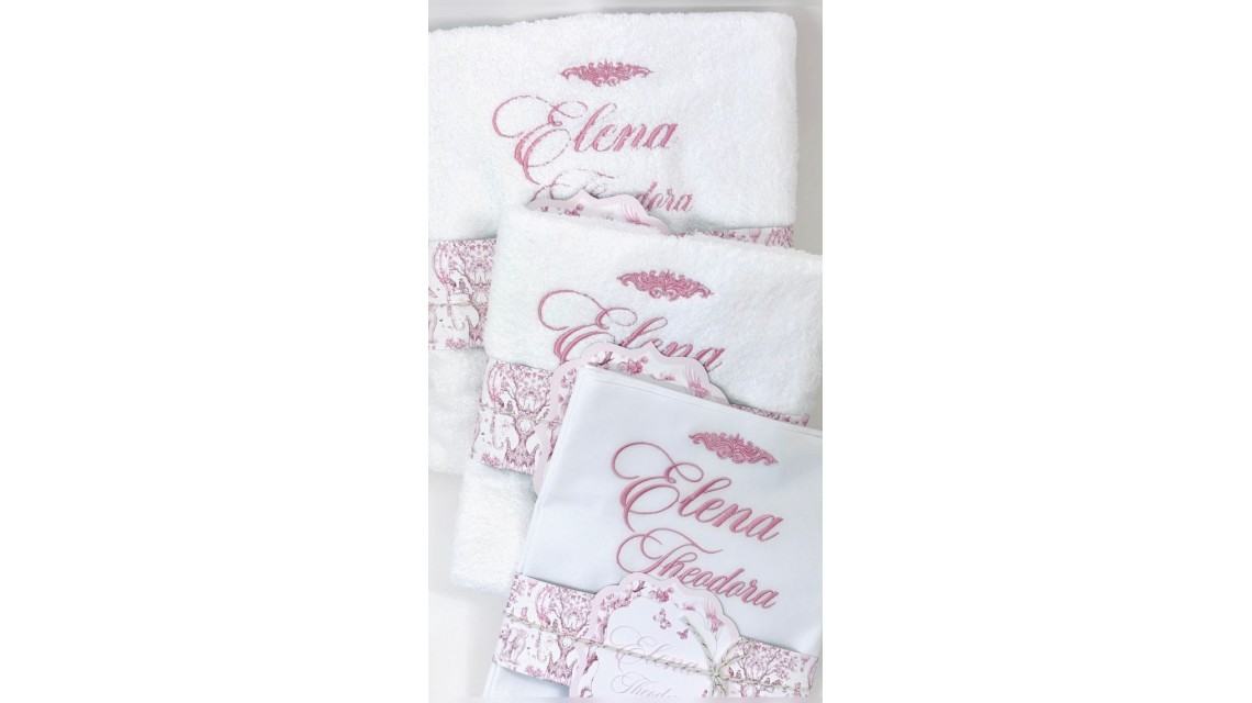 Trusou botez cu animale din jungla si flori exotice roz Toile de Jouy 11